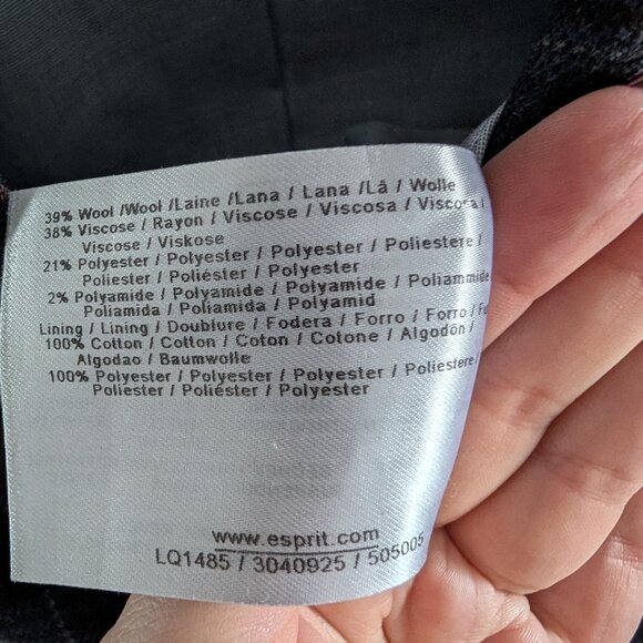 Esprit Women’s Navy Plaid Blazer Wool blend Cotton lined Size 2 Preppy Academia - Picture 11 of 11